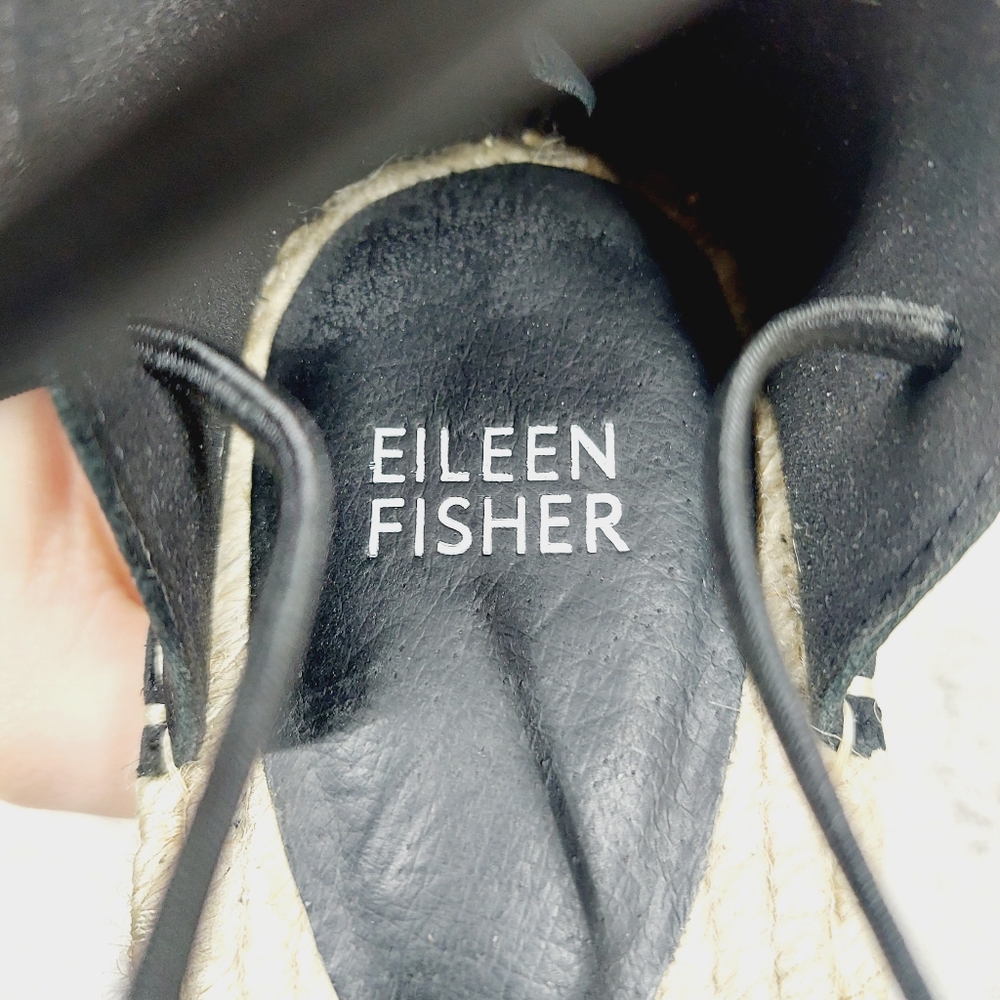 New Eileen Fisher Leather Lace Up D'Orsay Espadrille Black Flat Sandals F590 - Picture 11 of 12
